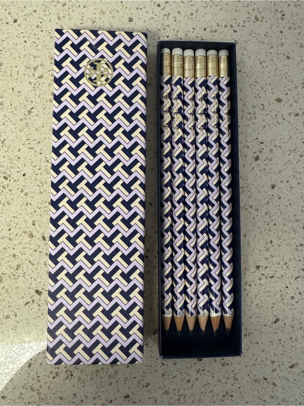 Tory Burch T-Zag Jewel Blue Notebook and Pencil Set